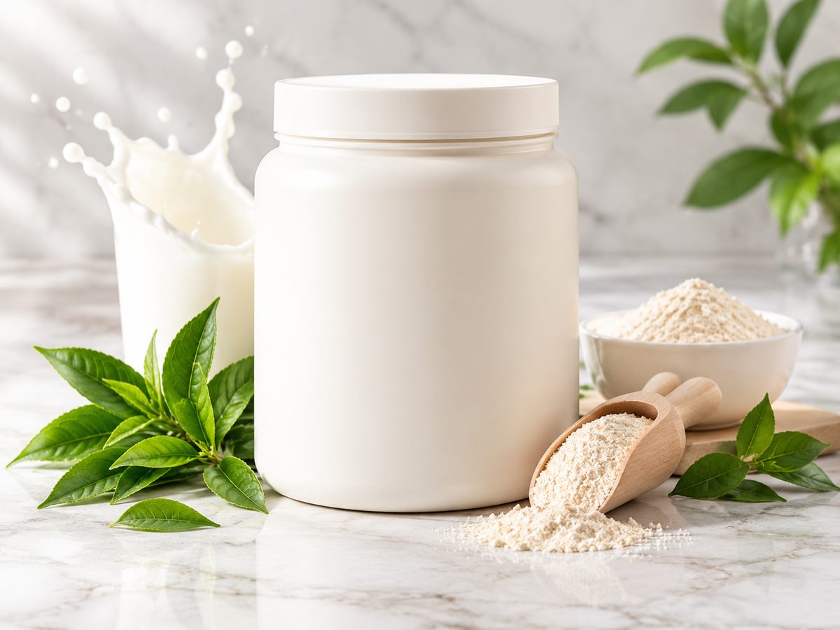 One More Fetch supplement tub with scoop and natural ingredients